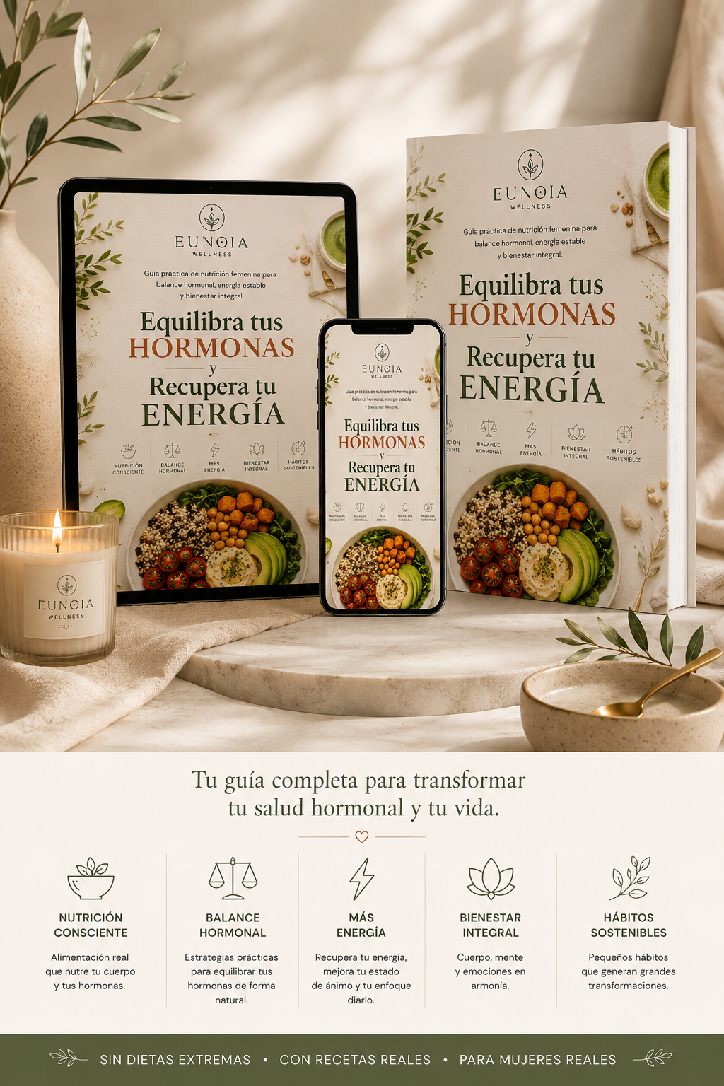 Ebook wellness femenino sobre balance hormonal y hábitos saludables